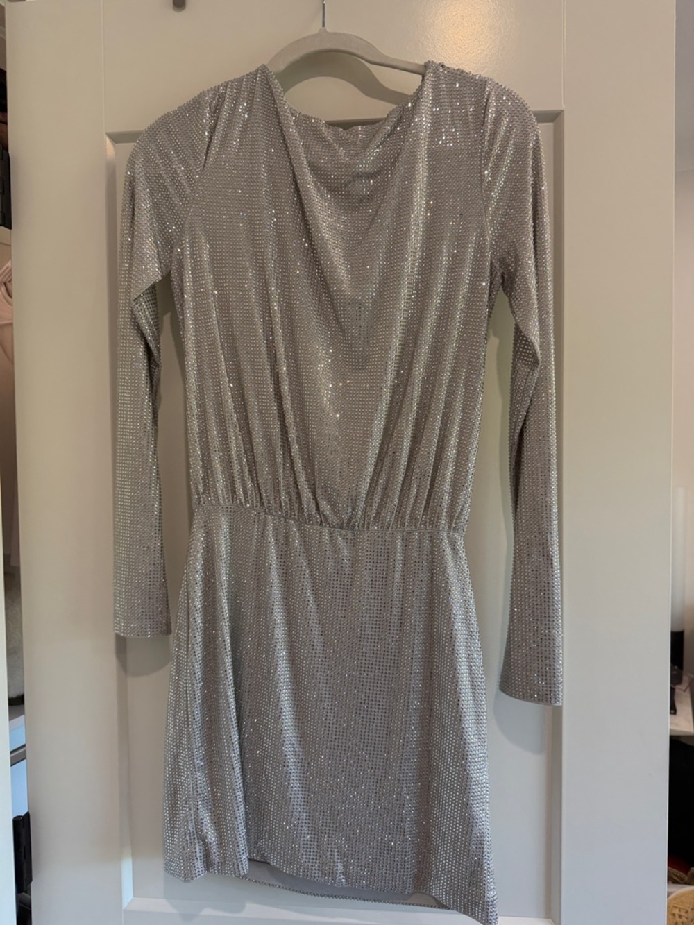 Meshki Silver Long-Sleeve Sequin Mini Dress